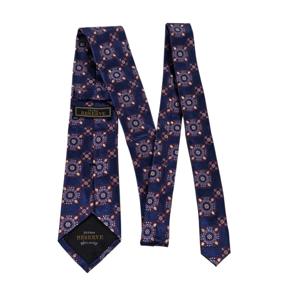 JOS. A. BANK RESERVE Men's Necktie Blue‎ Floral Silk 58 Inch Length Luxury